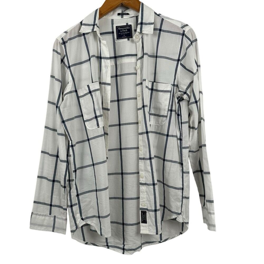 Abercrombie & Fitch Women’s Blue/White Plaid Boyfriend Shirt Size S Lightweight